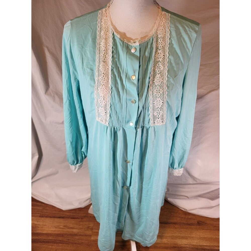 Vtg GOSSARD ARTEMIS Mint Green Chiffon Nylon‎ Satin Babydoll Nightgown & Robe XL